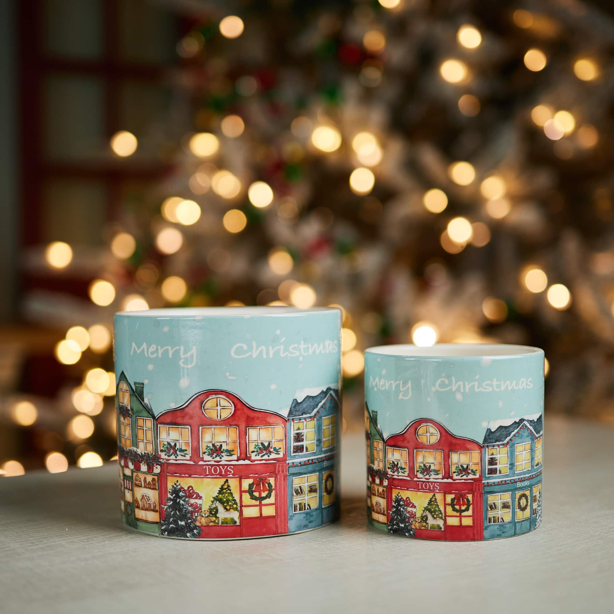 Merry Christmas Village Planter Set, 2ct.